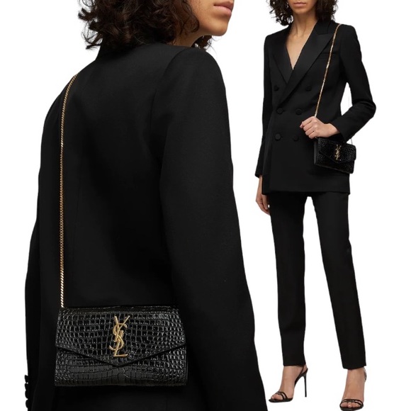 New! Authentic Saint Laurent YSL Uptown Croc-Effect Patent-Leather Bag - Picture 4 of 17